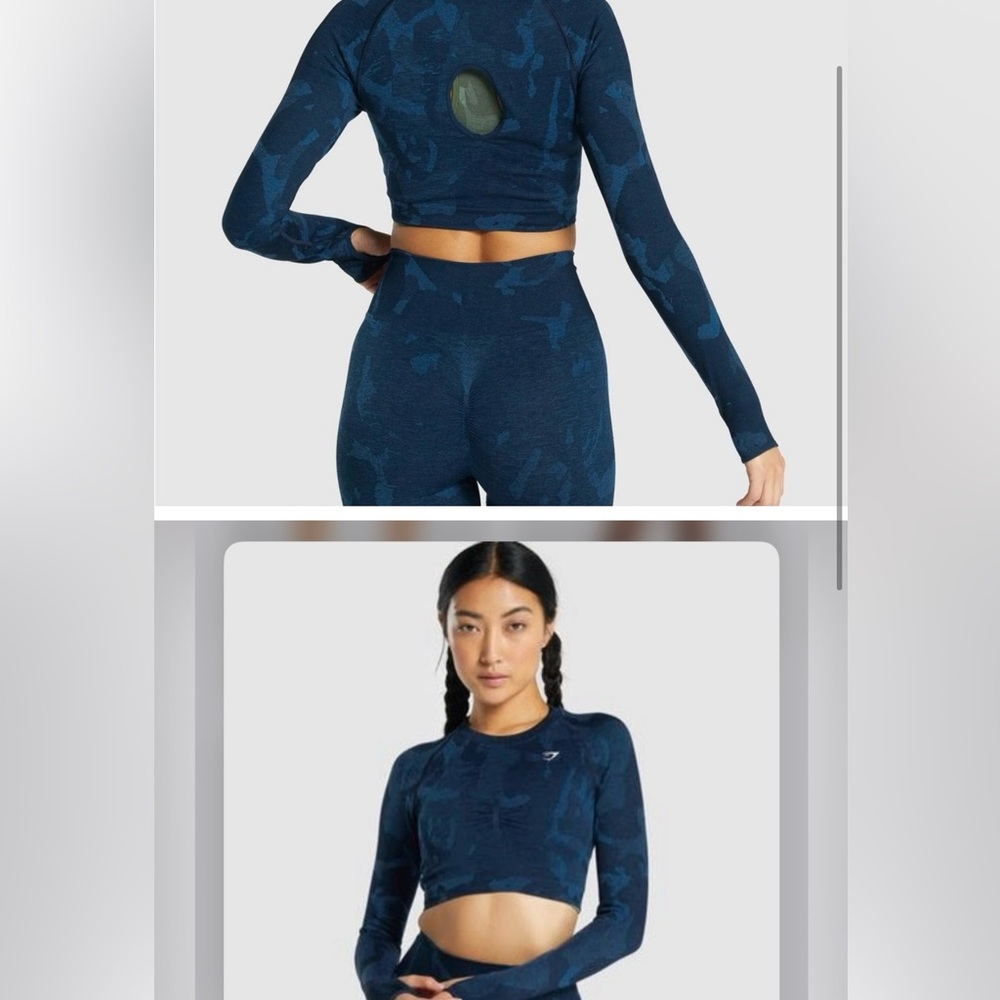 Gymshark Adapt Camo Seamless Long Sleeve Crop Top - Savanna | Navy